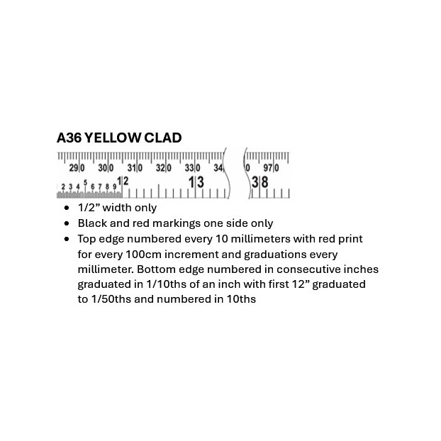 Lufkin P2210MEXN 1/2” x 3m/10ft P2000 Series Chrome Case SAE/Metric Yellow Clad A36 Blade Power Return Tape