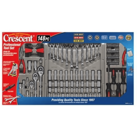 Cret-CTK148MP 148Pc. 1/4", 3/8", and 1/2" Drive 6 and 12 Point SAE/Metric Mechanics Tool Set